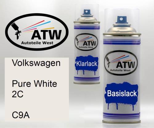 Volkswagen, Pure White 2C, C9A: 400ml Sprühdose + 400ml Klarlack - Set, von ATW Autoteile West.